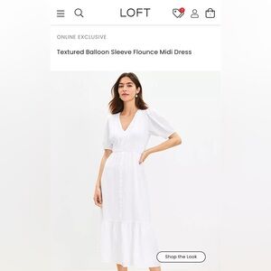 NWT $100 Loft Textured Balloon Sleeve Flounce Midi Dress, Women’s Size 14